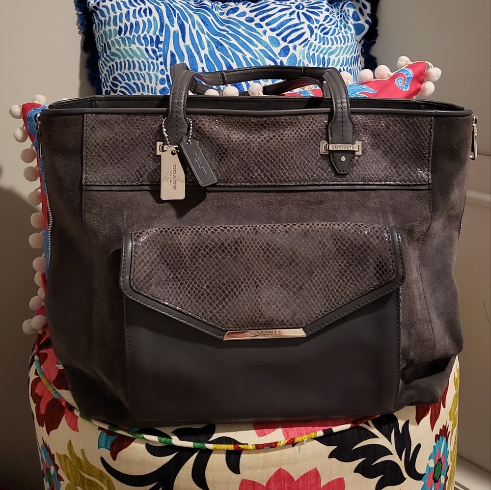 Coach Suede & Snakeskin Tote Bag